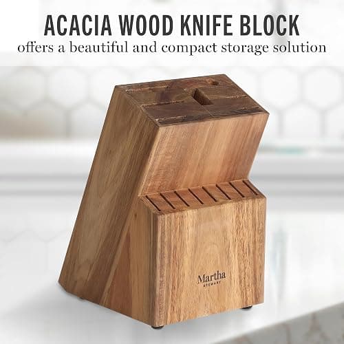 Martha Stewart Knife Block Set 16-Piece - Lockton High Carbon Stainless Steel Forged Full Tang Chef Knives, Acacia Wood Block, Triple Riveted Handles, Linen White & Gold thumbnail 6