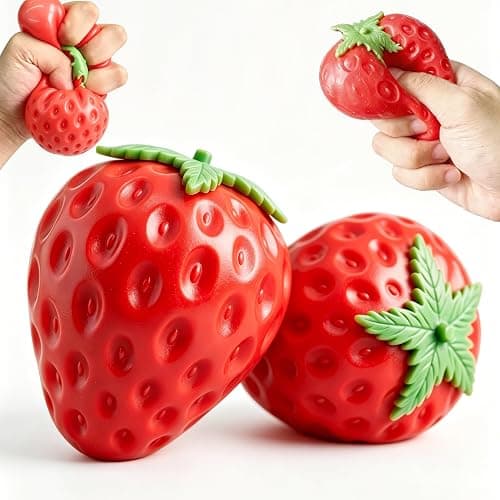 2Pcs Giant Strawberry Squishy, Jumbo Squishy Strawberry Toy, Big Taba Squishy Strawberry, Realistic Strawberry Stress Ball, Squishy Toy Fruit Ball, Slow Rise Office Desk Toy, Party Favors Gifts - Image 1