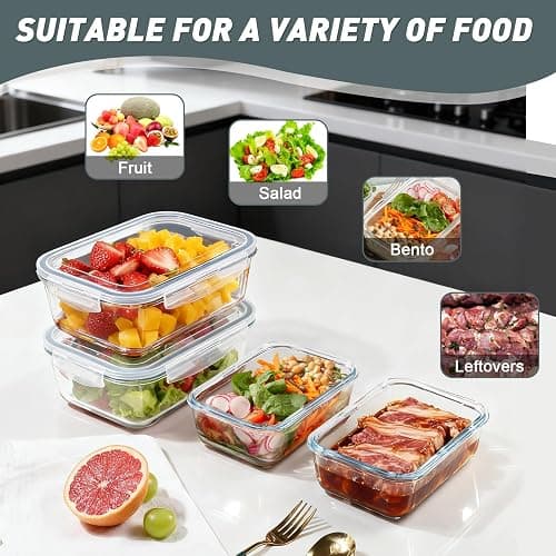 KOMUEE 4 Pack 63oz+27oz Large Glass Food Storage Containers Set with Airtight Lids, BPA-Free, Meal Prep Containers for Storing, Freezer, Microwave and Oven Safe thumbnail 7