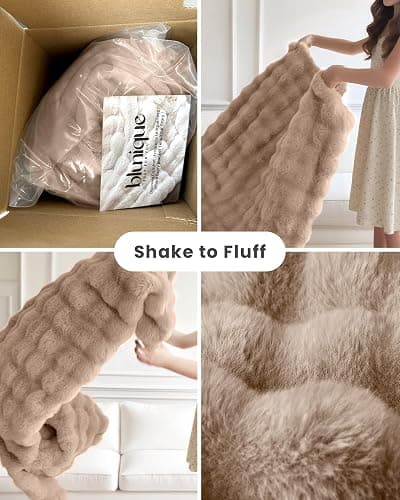 blunique Ultra Soft Cozy Faux Fur Throw Blanket, Fuzzy Plush Thick Bubble Blanket, Oversize Luxury Fluffy Blanket for Couch, Sofa, Bedroom, and Living Room, 50x60 Inches, Light Brown thumbnail 4
