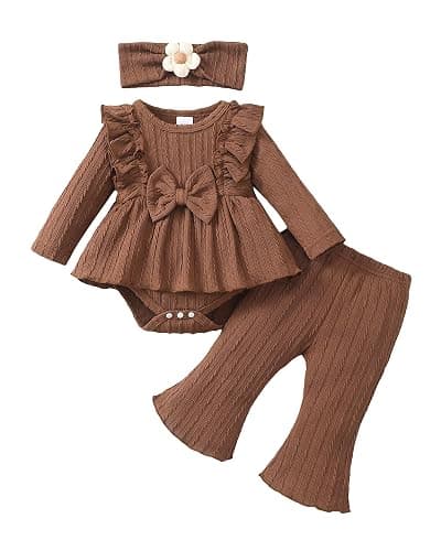 Newborn Baby Girl Clothes Fall Winter Infant Girl Outfits Preemie Girls Bell Bottoms Pants Set Cute Headband - Image 1