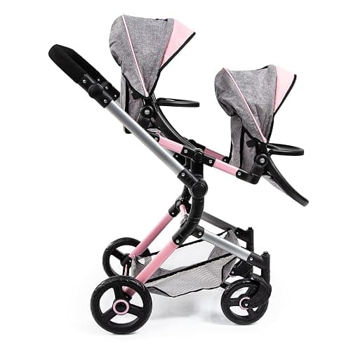 Bayer Twin Doll Pram Neo, Grey, Pink with Butterfly, Jean Look thumbnail 5