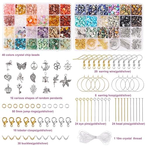 QUEFE 720pcs Crystal Chips Beads Ring Making Kit, 40 Colors Crystal Chips and Gemstone Beads for Jewelry Making Crystal Beads for Ring, Bracelets Earring Making Supplies, Craft Gifts thumbnail 4