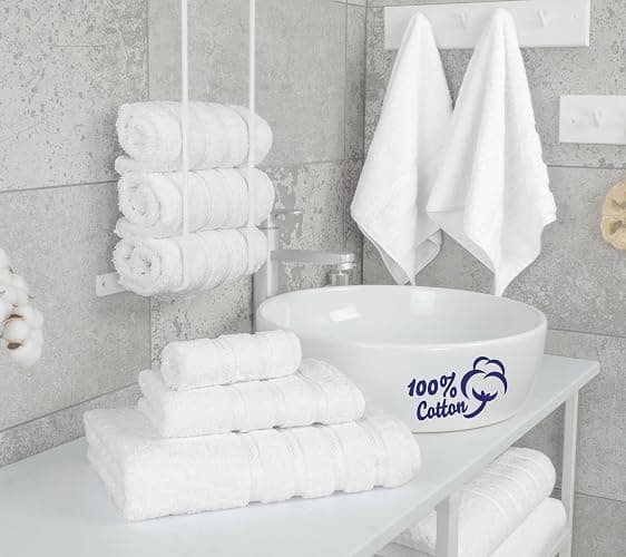 American Soft Linen Luxury 6 Piece Towel Set, 2 Bath Towels 2 Hand Towel 2 Washcloths, 600 GSM 100% Cotton Turkish Towels for Bathroom, White Towel Sets thumbnail 2