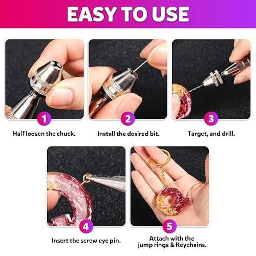 LEOBRO Hand Drill, 222 PCS Pin Vise Hand Drill with Drill Bits(0.8 mm-3 mm), Needle Nose Pliers, Keychain Making Kit, Jewelry Making Supplies, Hand Drill Tools for Jewelry Keychains Making thumbnail 8