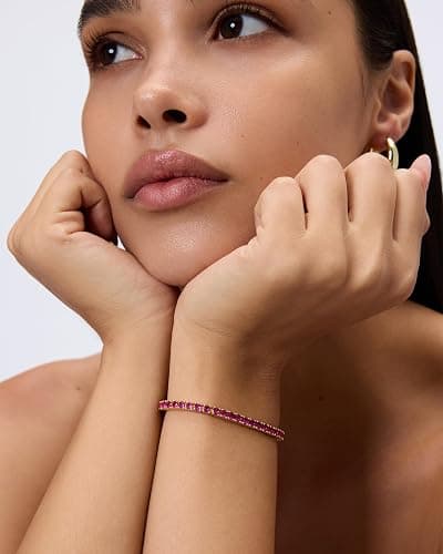 PAVOI 14K Gold Plated Colorful Tennis Bracelets for Women - Gold Tennis Bracelet with Colored Cubic Zirconia - Hypoallergenic Summer Color CZ Jewelry Gift thumbnail 3