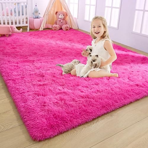 AROGAN Luxury Soft Shaggy Rugs Carpets, 4x6 Feet Bedroom Indoor Plush Area Rugs for Living Room, Fluffy Rug for Kids Girls Playroom Dorm, Shag Plush Rug for Teen Nursery, Hot Pink - 4' x 6' (Rectangular) - Hot Pink - Image 1