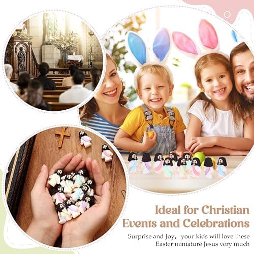 Bememo 25 Pcs Little Jesus Figures Original Design Mini Rubber Jesus Figurine to Hide and Seek Religious Party Favors Sunday Baptism Gifts(Macaron Color) thumbnail 5