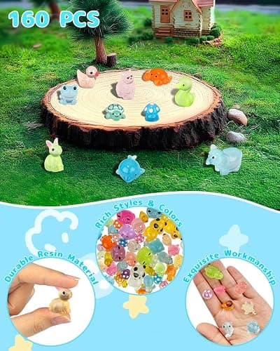Piemow 160 Pcs Mini Resin Animals Kit - Luminous Tiny Resin Animals Figurines Accessories Gifts for Aquarium Fairy Garden Bonsai Decor thumbnail 2