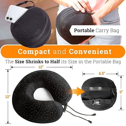 Aeris Memory Foam Travel Pillow for Airplanes - Best Airplane Neck Pillow for Long Flights - Plane Accessories Carry Bag to Save Space, Ear Plugs and Eye Mask - Perfect Flight Set & Gift thumbnail 2