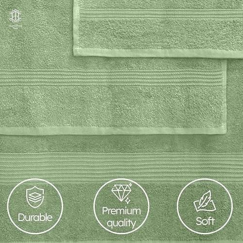 HomeBurg Luxe Set – Washcloths (12 x 12 in), Hand Towels (16 x 28 in) & Bath Towels (27 x 54 in) – 100% Cotton, Soft, Absorbent, Easy Care, Versatile, (Sage Green) thumbnail 4