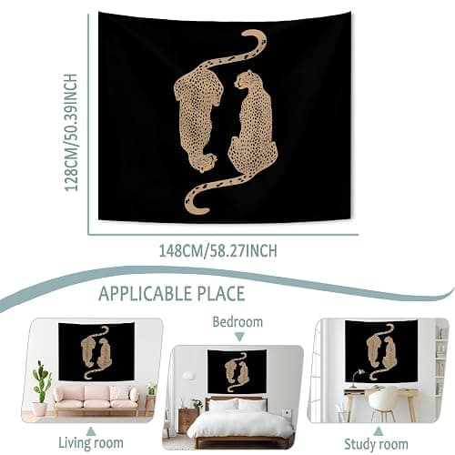 KAIOUS Black Leopard Cheetah Tapestry, Y2k Leopard Cheetah Wall Hanging Tapestries for Bedroom Living Room Dorm Girls Room Home Decor 50x58 Inches thumbnail 6