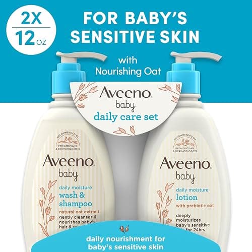Aveeno Baby Daily Care Gift Set with Oat Extract & Prebiotic Oat, Contains Daily Moisturizing Body Lotion & Gentle 2-in-1 Baby Bath Wash & Shampoo, Hypoallergenic & Paraben-Free, Two Pack thumbnail 2