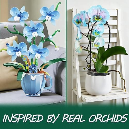 Blue Orchid Flower Building Set with Vase for Adults, Compatible with Lego Botanical Flowers, 567pcs Ideas Plant Collection Toys for Home and Office Decor, Gifts for Christmas Mother's Day thumbnail 6