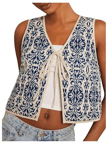 GORGLITTER Women's Floral Tie Front Cardigan Western Vest Country Concert Rodeo Cowgirl Outfits Trendy 2025 - Image 1