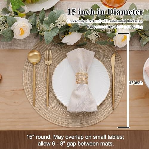 SHACOS Round Braided Placemats Set of 4 Washable Place Mats for Dining Tables 15 inch Non Slip Kitchen Table Mats (Beige, 4) thumbnail 3