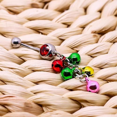 FLOGWE 316L 2 PCS Christmas Dangle Mistletoe Belly Button Rings 14G Stainless Steel Jingling Bell Navel Rings for Women Belly Piercing Jewelry thumbnail 5