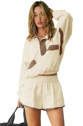LAMISSCHE Work out Sets Gym for Women Sweatsuits 2 Piece Set Long Sleeve Top & Shorts Active Wear Sets with Pockets thumbnail 3