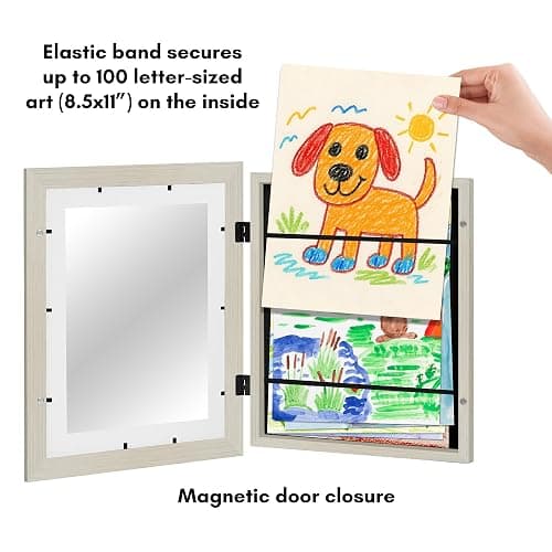 Americanflat Kids Artwork Frame Changeable (Light Wood) - Magnetic Door Holds 100 Art Pieces - 8.5x11 Letter Size Display with Mat or 10x12.5 Without Mat - My Mini Masterpiece (Set of 2) - Light wood thumbnail 6