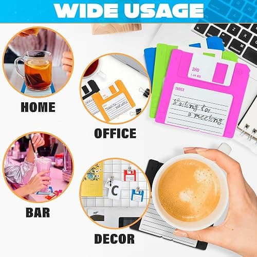 6 Pcs Floppy Disk Coaster Set - 3.54"x3.54" Funny Coasters, Retro Coasters for Office, Made of Durable & Flexible Non-Slip Silicone - Waterproof Office Coaster for Desk Decor and 90s Gifts Ideas thumbnail 4