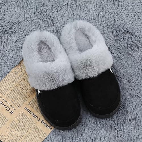 NineCiFun Women's and Men's Memory Foam House Slippers, Faux Fur Lined Indoor Fuzzy Slippers with No-slip Sole, Slip on Suede Home Shoes, Warm Winter Gift for Women & Men thumbnail 7