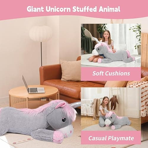 ZBLX Giant Unicorn Stuffed Animal, 38 inch Big Stuffed Animal, Large Cute Plush for Kids Boys Girls Birthday Gifts (Unicorn) thumbnail 3
