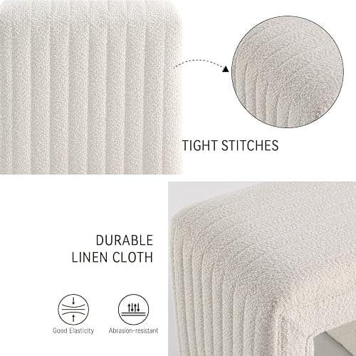 Get Set Style Vanity Stool Chair,Boucle Ottoman Foot Stool Modern Ottoman Footstool with Wood Legs Sofa Bench Extra Seating for Living Room, Entryway, Office (Fully Assembled) - White thumbnail 6