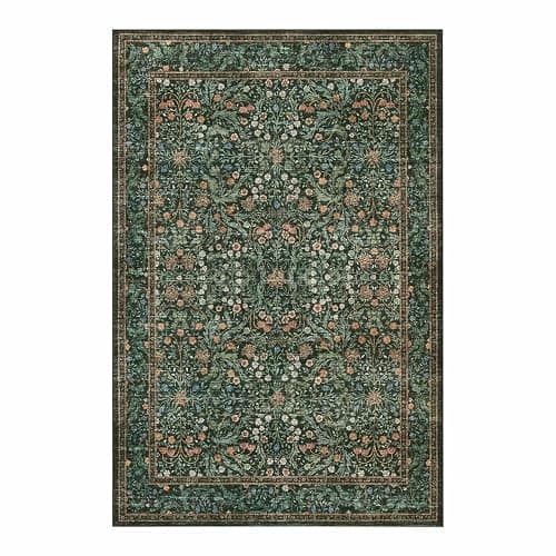 Rugxara 5x7 Area Rugs for Living Room Bedroom, Large Washable Rug, Green Vintage Floral Boho Rug, Non Slip & Low Pile Faux Wool Thin Carpet for Indoor Dining Room and Kids Room(Green 5x7ft) thumbnail 5