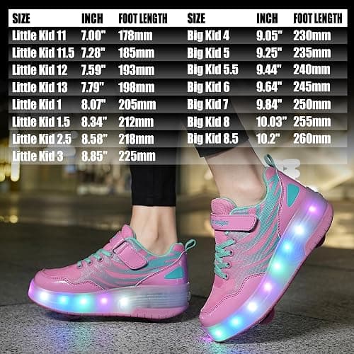 Wooowyet LED Roller Skate Shoes for Kids Boys Girls Light Up Fashion Sneakers Wheels Wheeled USB Rechargeable Hook&Loop thumbnail 6