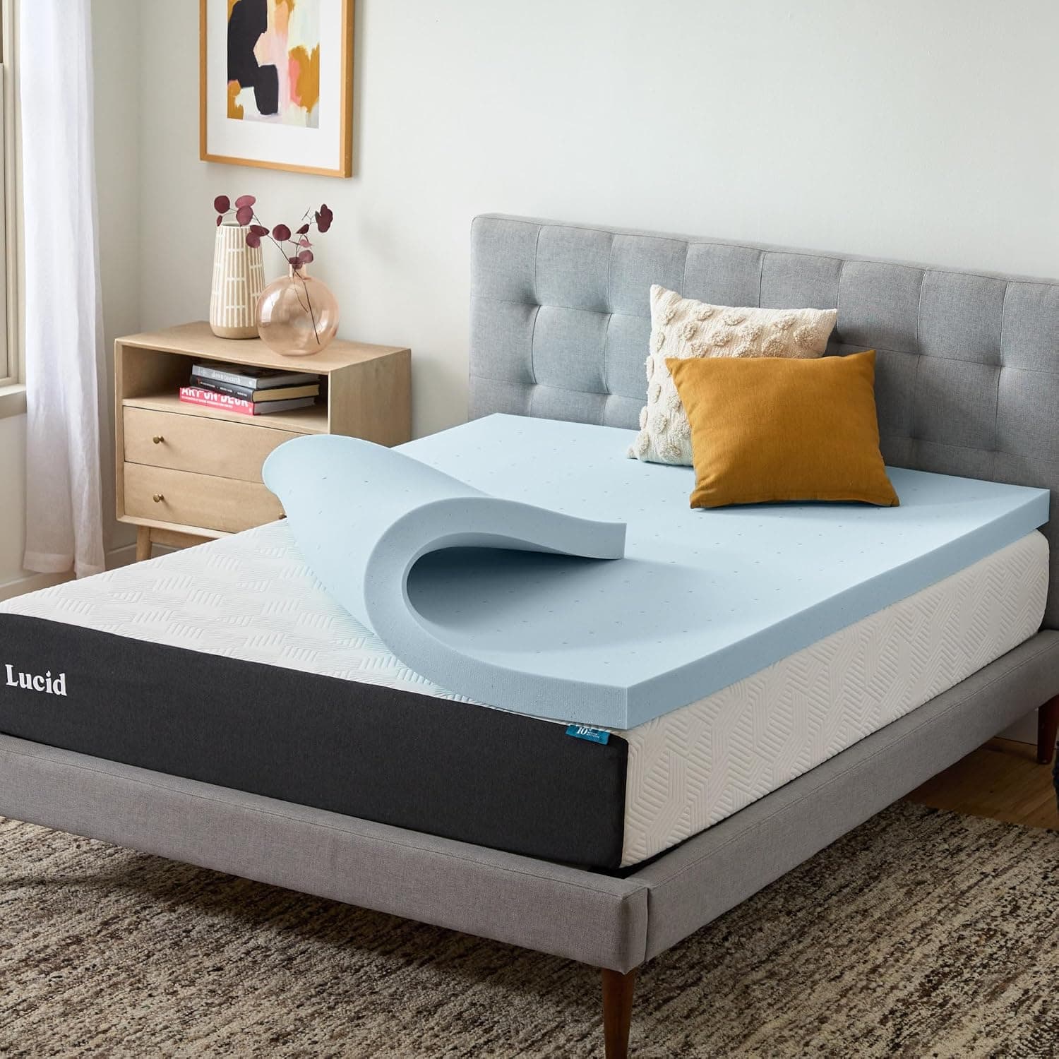 Lucid 3-Inch Bamboo Charcoal Memory Foam Mattress Topper (Twin XL) - Image 1