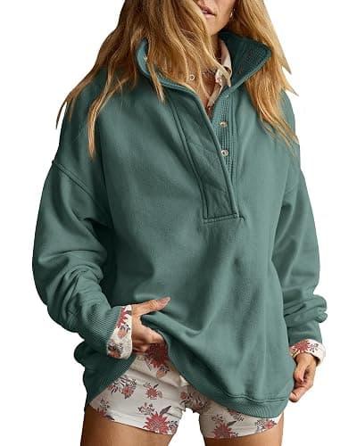 Gacaky Sweatshirt for Women Oversized Henley Neck Pullover Top Fall Outfits | Oversized Silhouette, Quilted Placket Detail, Henley Sweatshirt, Comfort Soft Sweaters, Fall Winter Fashion Outfits Clothes - Image 1