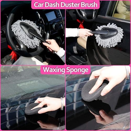 THINKWORK Pink Car Detailing Cleaning Kit, Car Wash Kit, Car Accessories for Women Suitable for Small and Medium Vehicles Such As Cars, Trucks, Suvs(17pcs) - Pink thumbnail 5