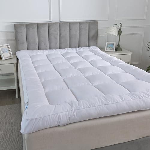 Hotel Quality Box Stitched Microfibre Mattress Topper 5cm Super soft Heavy Fill Orthopaedic Anti Allergy Quilted Mattress Topper (Double,137Cm X190cm) thumbnail 2