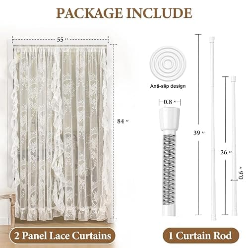 UNISTAR Lace Sheer Door Curtains with Rod Doorway Curtain for Closet Ratio | Lace Sheer Door Curtains with Rod, Luxury Doorway Curtain Living Room Divider for Closet Ratio Rod Pocket 55W x 80L in,White thumbnail 2