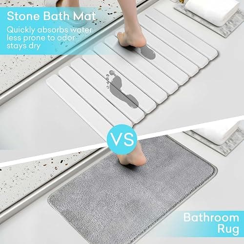 DAWNTREES Foldable Stone Bath Mat, 60x40 cm Super Absorbent Diatomaceous Earth Mat, Non-Slip Quick Drying Mat, Compact and Easy to Store Bath Mats for Bathroom, Easy to Clean, White thumbnail 4