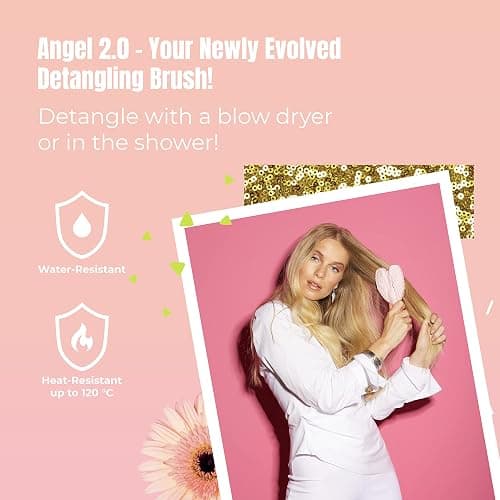 Detangling Hair Brush - Anti Static Angel Wing Hair Brush with Soft & Flexible Bristle for Straight & Wavy Hair - Tangle Angel Hair Detangler Brushes for Blow Drying & Shower - Gloss Pink thumbnail 4