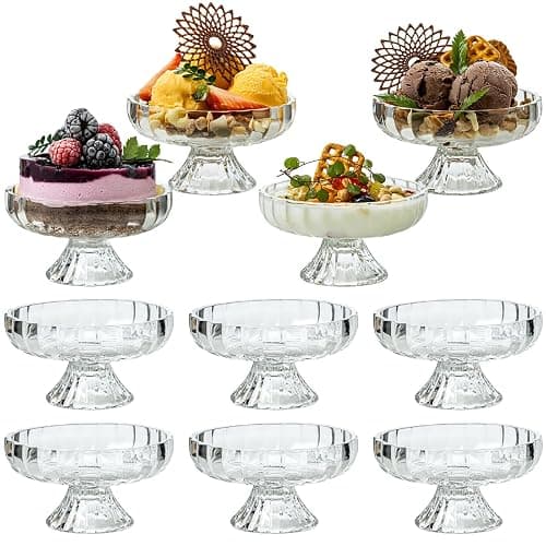 JGKYLDZ Vintage Glass Dessert Bowls 6oz, Lead-Free Glass Ice Cream Bowl, Small Fruit and Candy Goblet Plate for Ice Cream, Sundae, Pudding, Yogurt, Pastry, Cake, Dessert, Fruit, Snack (10) - Image 1
