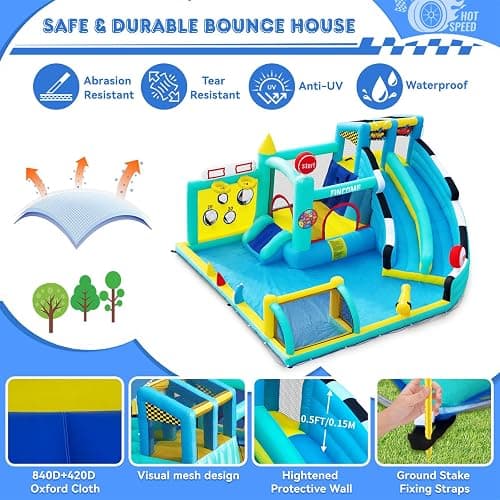 FINCOME Bounce House Double Slides for Kids 3-10, Large Bounce Castle with Air Blower 550W, Pool, Jumping, Climbing, Balls, Ring Toss, Inflatable Water Park for Birthday Party Holiday Outdoor Indoor thumbnail 5