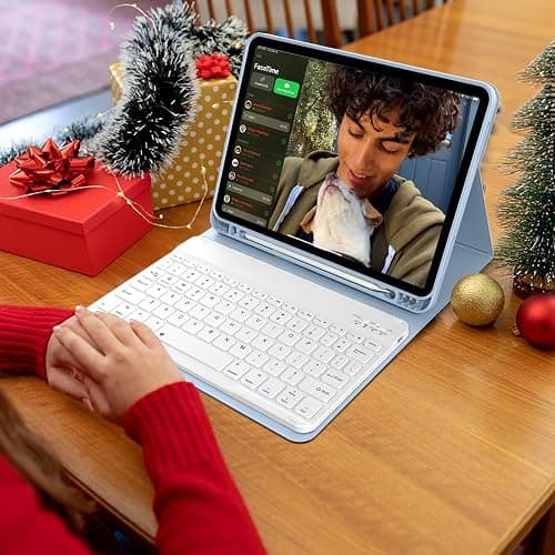 KenKe for iPad(A16) 10th/11th Generation Case with Keyboard (10.9/11 inch) 2022/2025, Soft TPU Back Stand Cover with Pencil Holder, Magnetically Detachable Wireless Bluetooth Keyboard, Sky Blue thumbnail 8