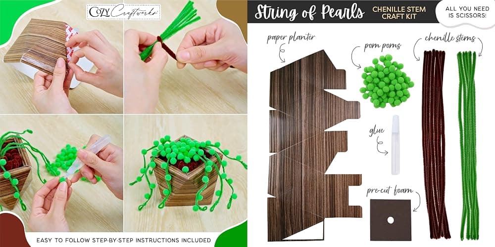 WeVeel Cozy Craftworks Chenille Stem Plant Craft Kit for Adults – Create 4 Botanical Designs (String of Pearls, Snake Plant, Cactus & Mushroom) – Relaxing DIY Arts & Crafts Kit with All Supplies thumbnail 3