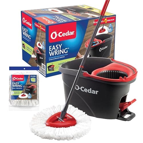 O-Cedar Easywring Microfiber Spin Mop & Bucket Floor Cleaning System with 1 Extra Refill,Red / Gray - Image 1