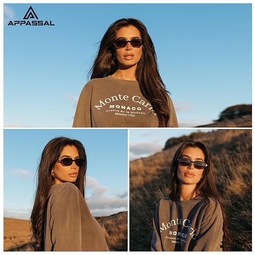 Appassal Retro Rectangular Sunglasses for Women Vintage Fashion Trendy Funny Small 90s Square Sunnies 2025 AP3698 thumbnail 2