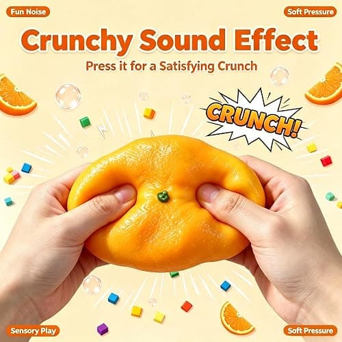 Crunchy Orange Squishy Asmr Bead Filled, Slow Rising Squeeze Fidget Toy | Realistic Fruit Squeeze Ball with Crunch Sound, Durable Portable Slow Rebound Calming Tool for Kids Adults thumbnail 4