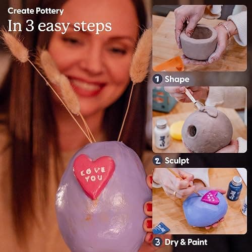 Sculpd - The Original Pottery Kit - Complete Air Dry Clay Kit for Adults Includes Sculpting Tools, Varnish, Paint Brushes, Guides, Arts & Crafts Sets, Gloss Varnish with Pastel Tones thumbnail 6