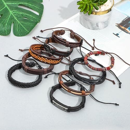 NEWITIN 36 Pieces Braided Leather Bracelets for Men Woven Cuff Wrap Bracelet Wood Beads Cuff Bangle Adjustable Wristband Bracelets Ethnic Tribal Bracelet Set for Women Men thumbnail 3
