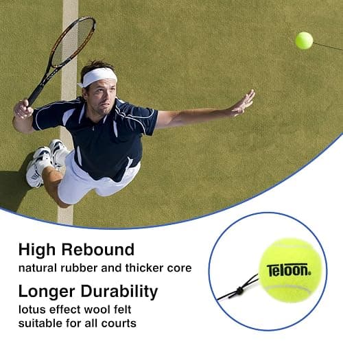 Teloon Solo Tennis Trainer Rebound Ball with String for Self Tennis Practice Training Tool for Adults or Kids Beginners with 2 String Balls Elastic and a Portable Mesh Bag thumbnail 4