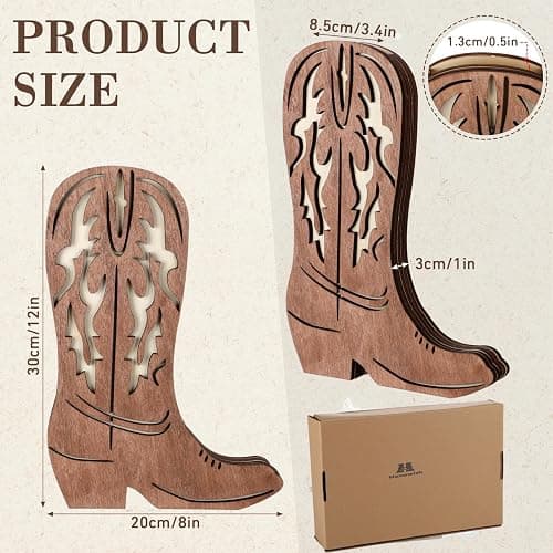 Havawish 2 Pcs Modern Farmhouse Decor Wood Cowboy Boots Wall Planter for Indoor Plants 12 x 8'' Cowboy Boot Flower Hanging Vase for Flower Faux Wood Wall Decor for Bathroom Bedroom(Retro Style) thumbnail 3