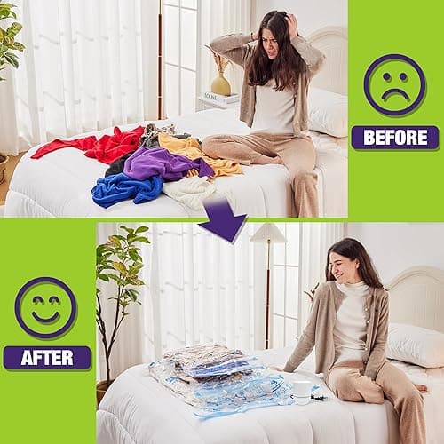 HIBAG Vacuum Storage Bags with Electric Pump, Vacuum Seal Space Saver Bags for Clothes, Clothing, Pillows, Blanket Bedding Comforters, Combo 20 pack - 20-COMBO-EPUMP thumbnail 6