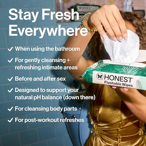 The Honest Company Flushable Wipes, Hypoallergenic, Tropical Leaves, 42ct | Flushable Wipes, 42 Ct. Hypoallergenic, Plant-Based, 99% Water, Dermatologist Tested. Safe To Flush, For Sensitive Skin. thumbnail 5