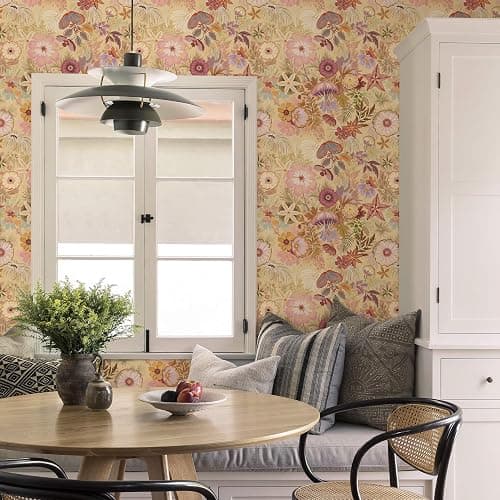 Ismoon Vintage Floral Peel and Stick Wallpaper Deep Beige Pink Contact Paper Jellyfish Starfish Stick on Wall Paper Removable Self Adhesive Vinyl Wallpaper for Bedroom Wall Cabinet Decor 17.3x78.7in thumbnail 7